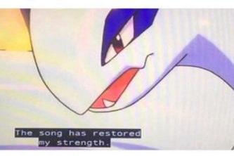 Pokemon with subtitle "The Song Has Restored My Strength"